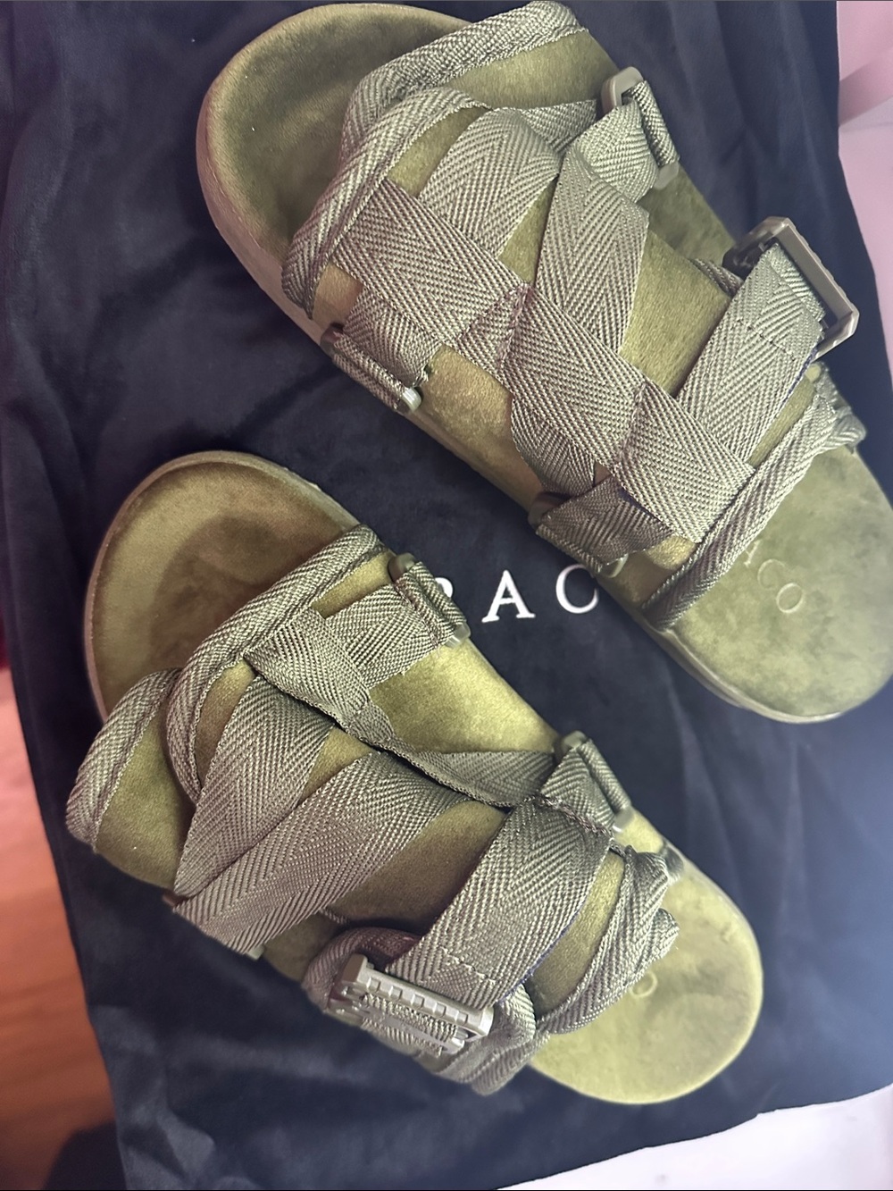 Olive Green Strappy Women’s Slide Sandals